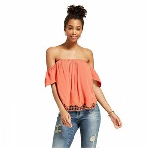 Women's XHILARATION Orange Off the Shoulders Shirt